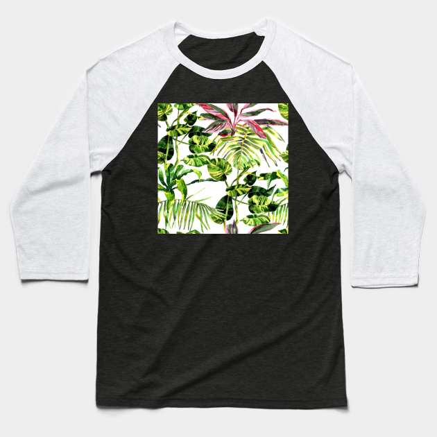 Watercolor tropical leaves and plants Baseball T-Shirt by Olga Berlet